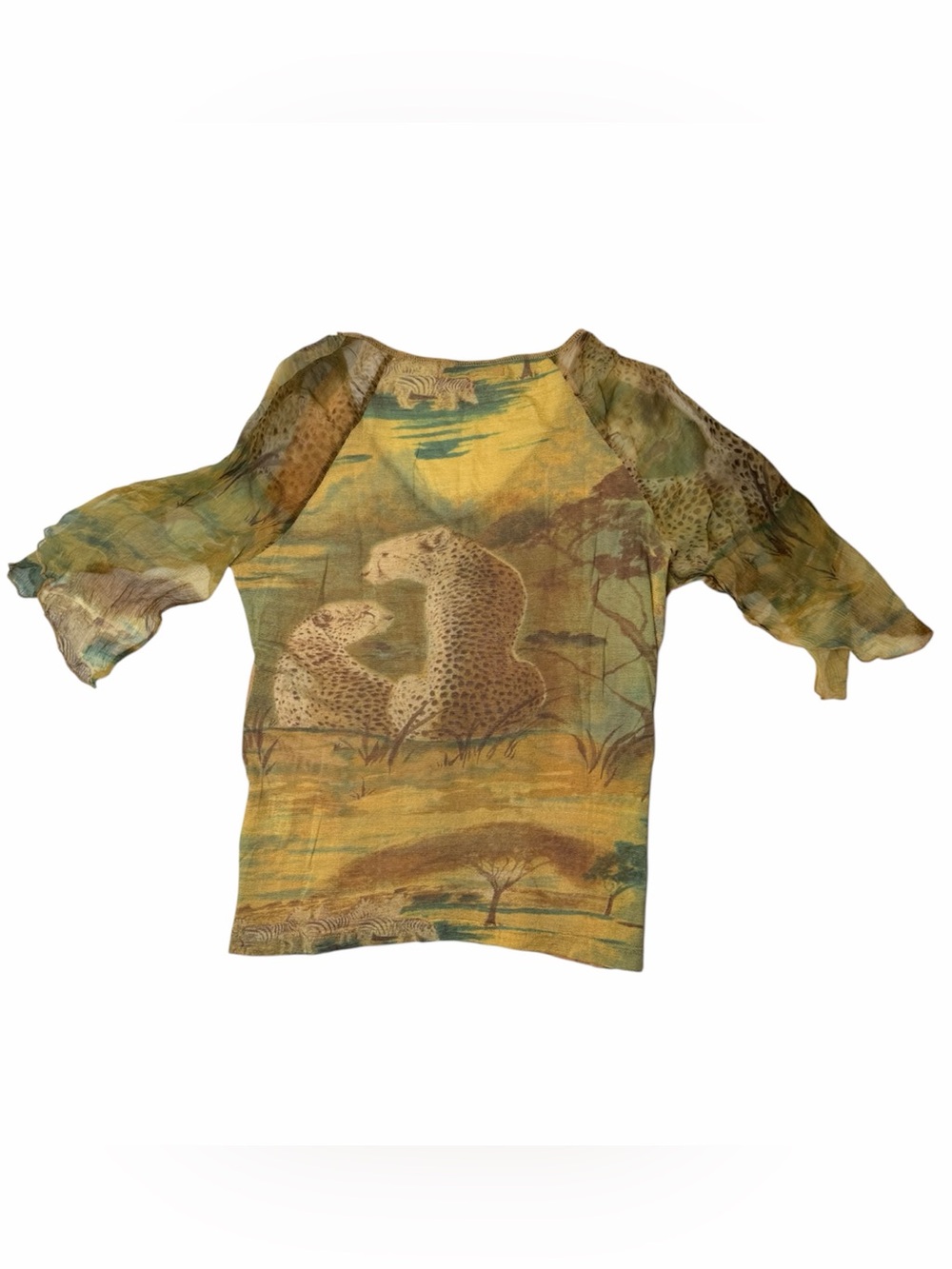 René Derhy Y2K Safari Cheetah Print Beaded Chiffon Sleeve Top Size M - Picture 2 of 8